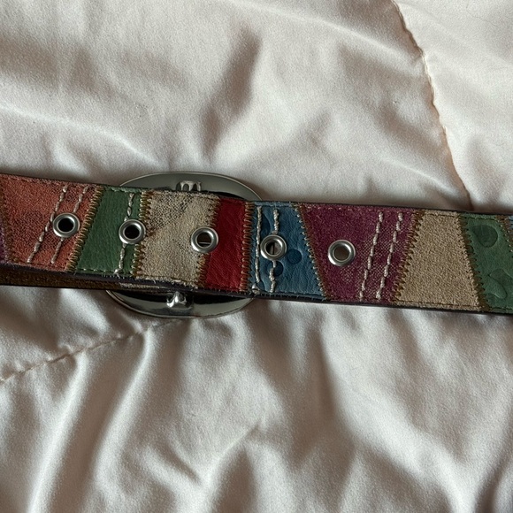 Fossil Patchwork Leather belt Genuine Suede Size M Multi Color Hippy Granny 90s - Picture 2 of 12